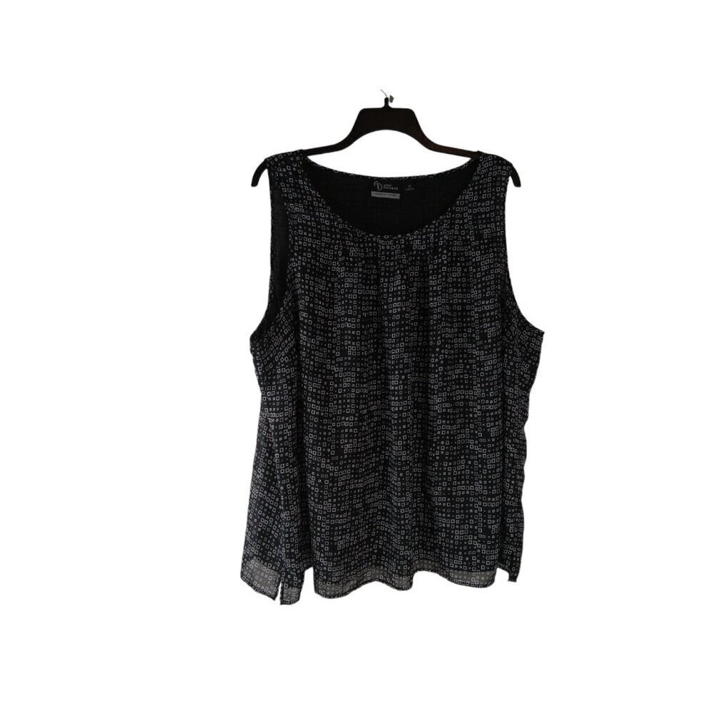 Added Dimensions Womens Top Black Lined Sleeveless Geometric Blouse Size 4X Plus